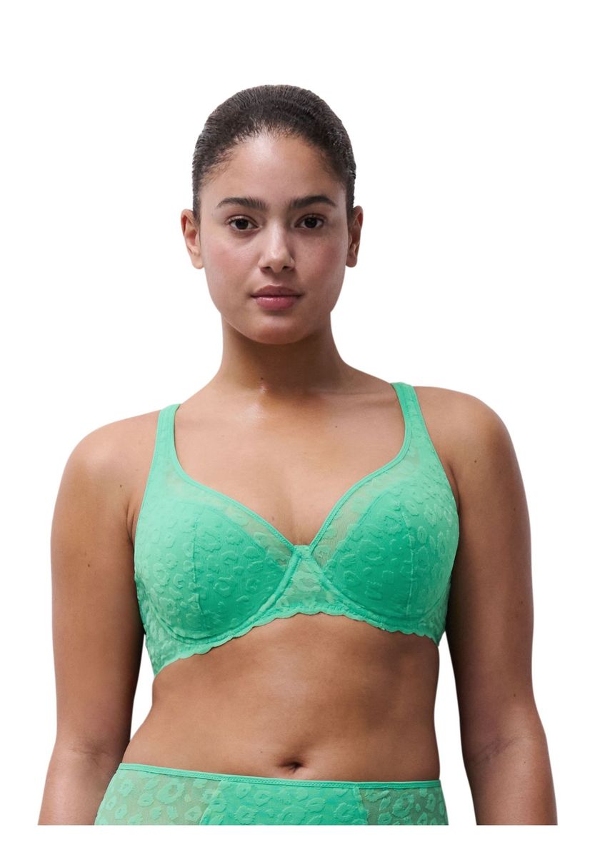 Grüner BH mit transparentem Leopardenmuster