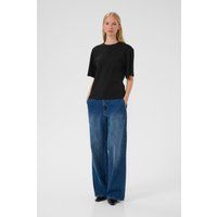 Feminin schwarzes Kurzarm T-Shirt