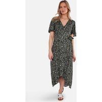 Khaki Wickel-Midikleid mit Tiermuster