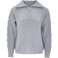 Zopfmuster-Pullover mit halbem Reißverschluss