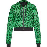 Grüner Kapuzenpullover mit Leopardenmuster und Reißverschluss