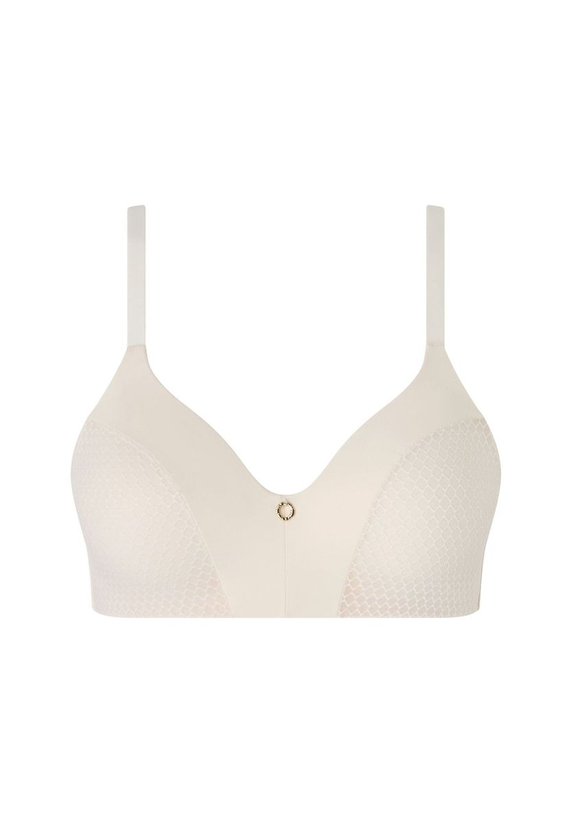 Beiger kabelloser Komfort-BH mit Mesh