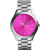 Silberne Edelstahl Uhr mit pinkfarbenem Zifferblatt