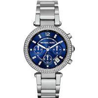 Michael Kors Silberfarbene Uhr mit blauem Zifferblatt