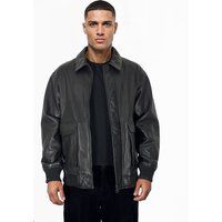 Klassische Leder Bomberjacke mit Kragen