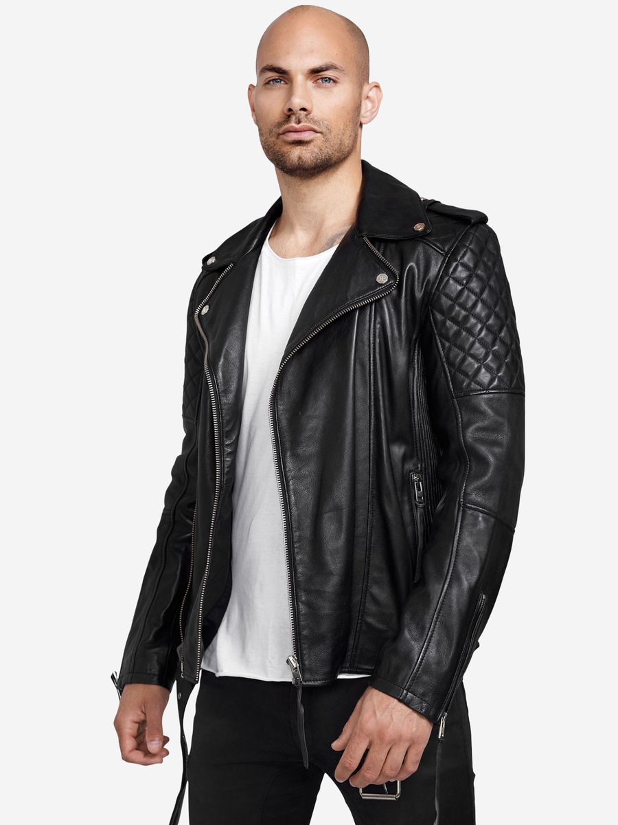 Gesteppte Leder-Bikerjacke mit Schulterdetails