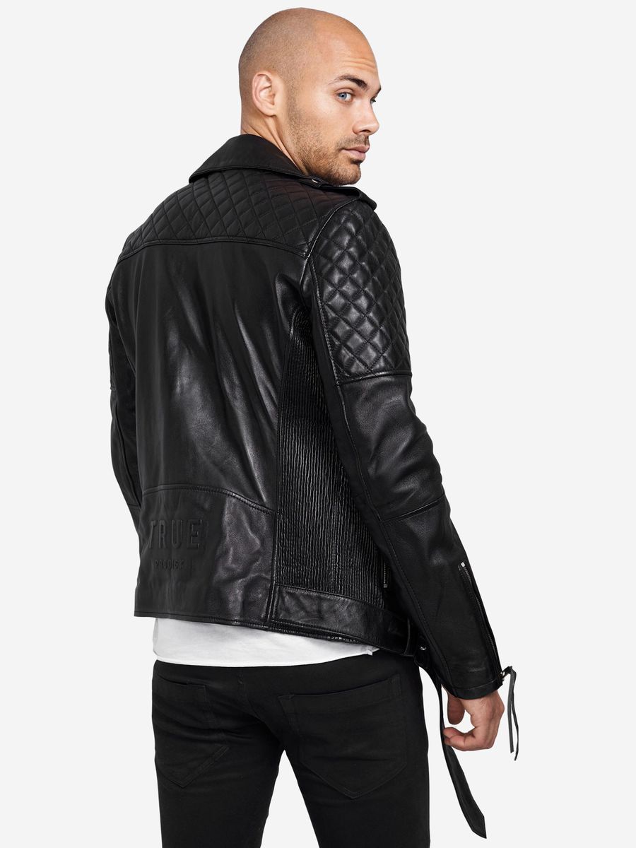 Gesteppte Leder-Bikerjacke mit Schulterdetails