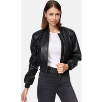 Klassische Cropped Schwarze Leder Bomberjacke