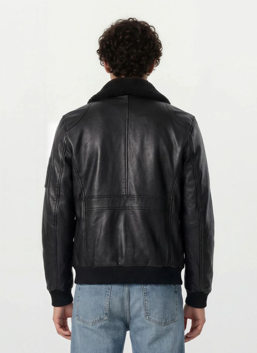 Leder-Fliegerjacke mit Lammfellkragen
