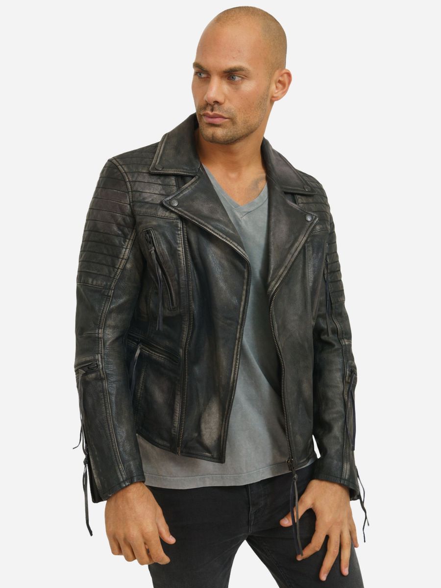 Distressed Bikerjacke mit Steppungen