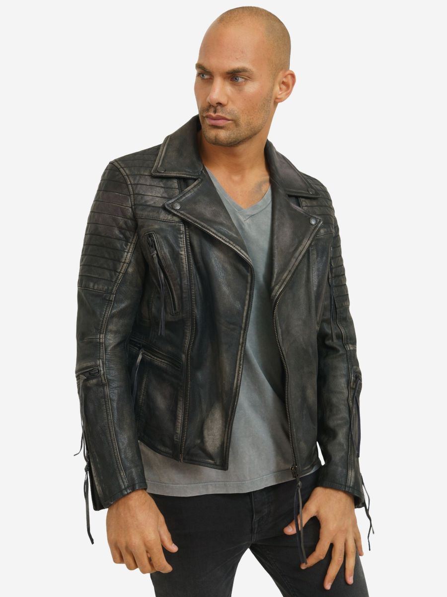 Distressed Bikerjacke mit Steppungen