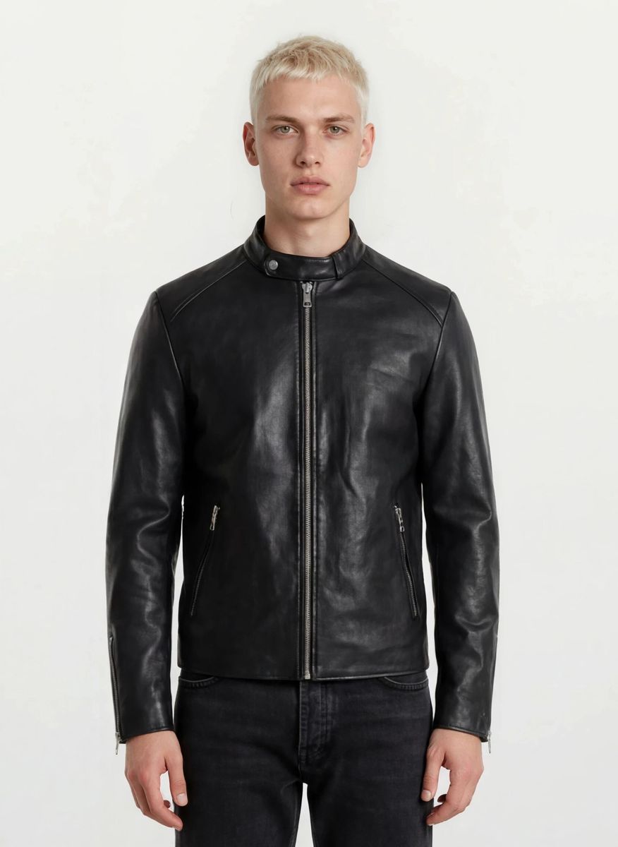 Klassische Lederjacke mit Stehkragen