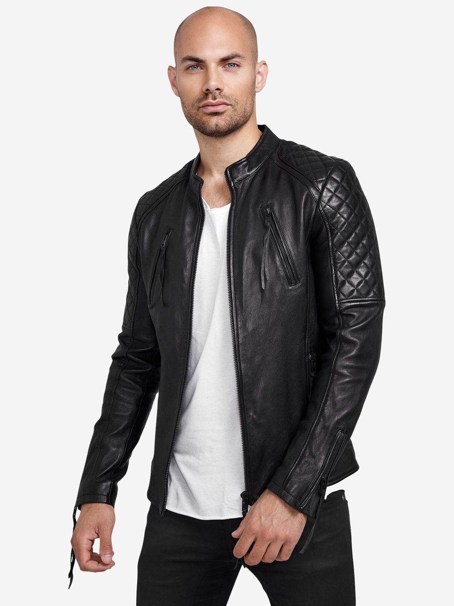Gesteppte Lederjacke im Biker-Stil