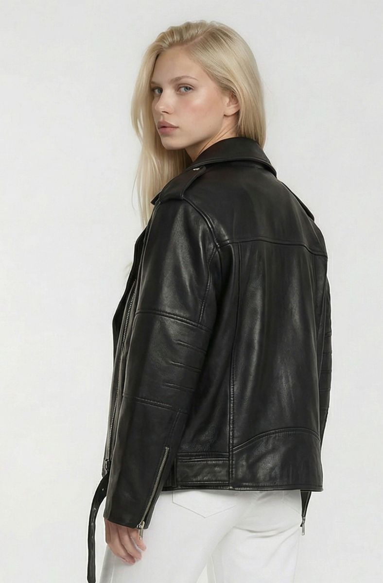Übergroße Bikerjacke mit Gürtel