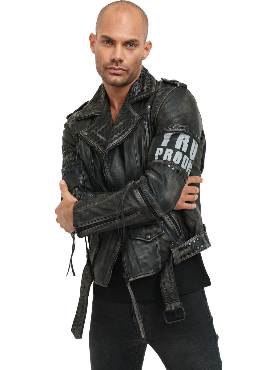 Bikerjacke mit Nieten im Used-Look
