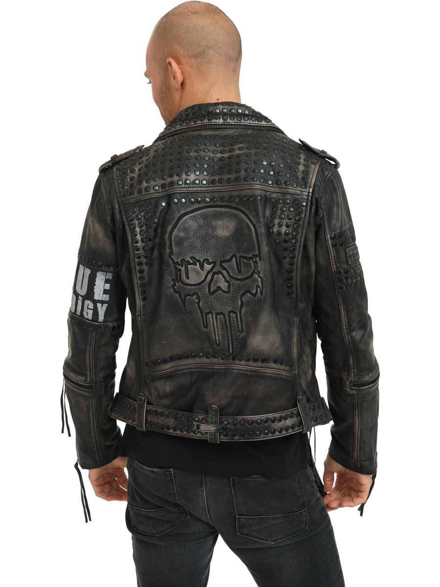 Bikerjacke mit Nieten im Used-Look