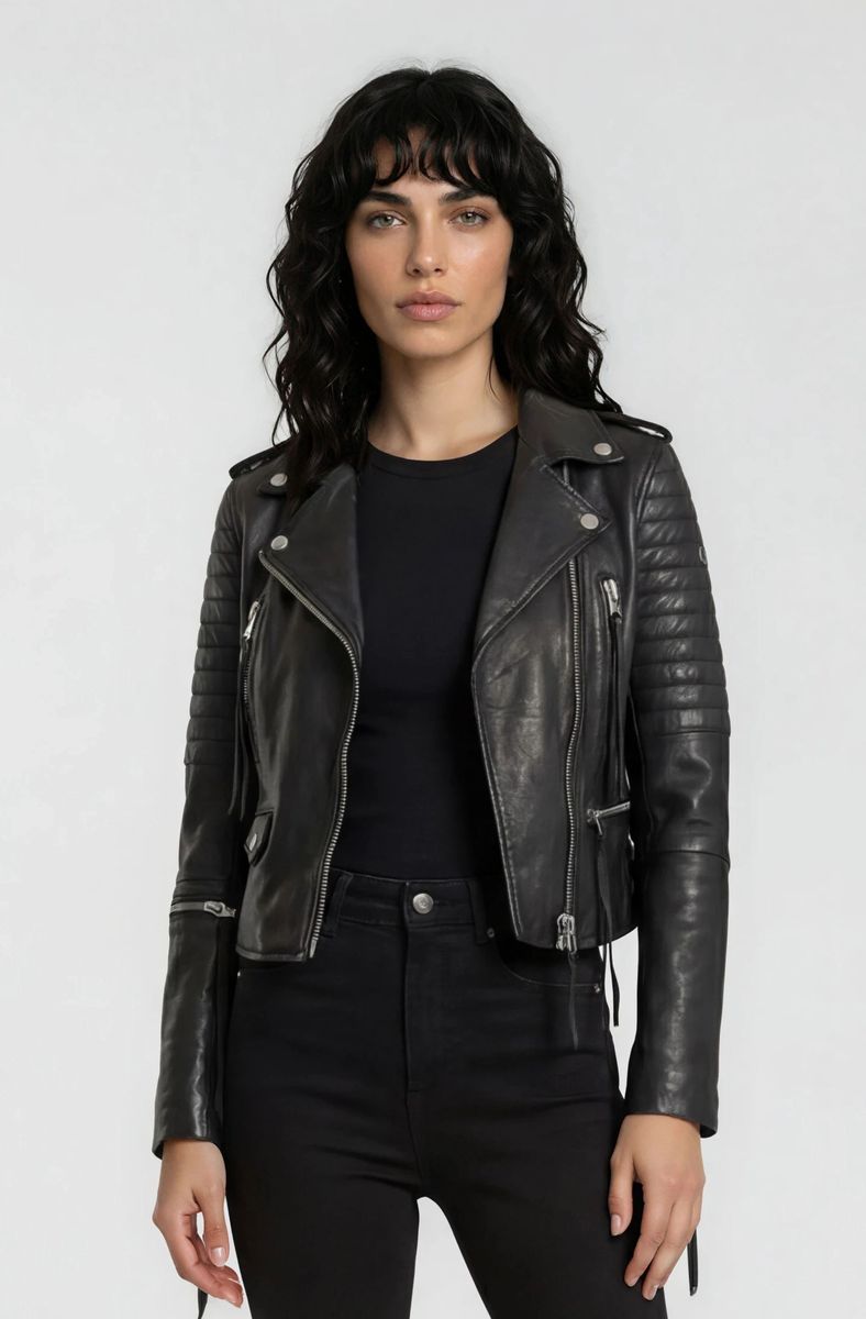 Biker-Lederjacke mit Steppdetails