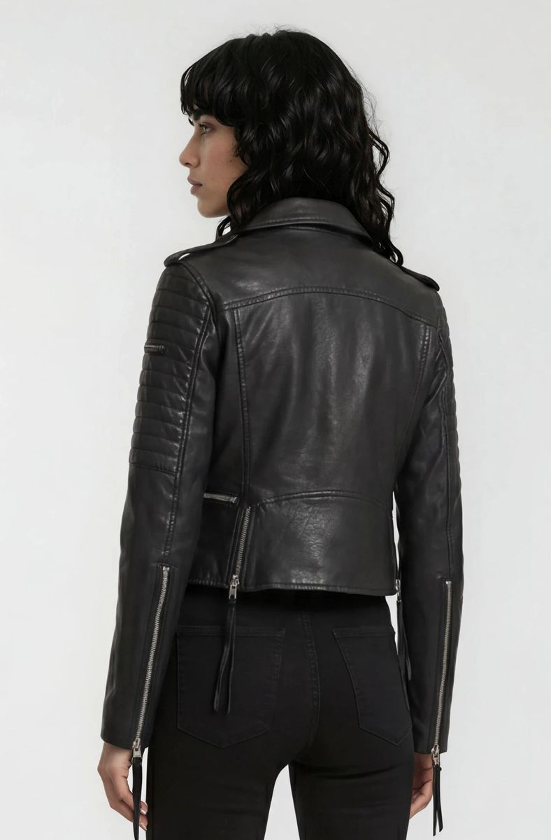 Biker-Lederjacke mit Steppdetails