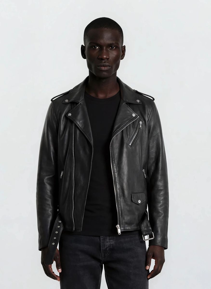 Klassische Leder-Bikerjacke mit Gürtel