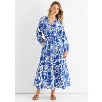 Blaues Midaxi-Kleid mit abstraktem Druck