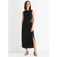 Ärmelloses schwarzes Midikleid mit Schlitz