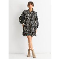 Hemdblusenkleid mit Zebra-Print und Gürtel