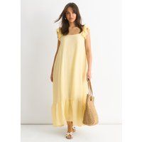 Zitronengelbes Rüschenärmel-Maxikleid