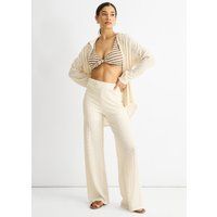 Beige, strukturierte, weite Hose