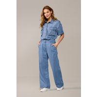Denim Utility Jumpsuit mit kurzen Ärmeln