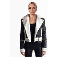 Schwarze Pilotenjacke aus Kunstleder