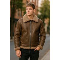 Herren braune Shearling Leder Bomberjacke