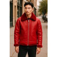 Rote Shearling B3 Bomberjacke