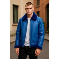 Blaue B3 Shearling Bomberjacke für Herren