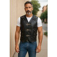Schwarze Biker-Lederweste für Herren