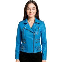 Damen Lederjacke Blau Brando Bikerjacke