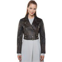 Kurze Vintage-Leder-Bikerjacke