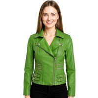 Grüne Lederjacke im Biker-Stil