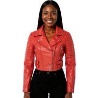 Kurze rote Leder-Bikerjacke im Brando-Stil
