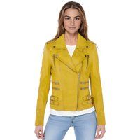 Auffällige gelbe Leder Bikerjacke
