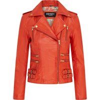 Ausgefallene orangefarbene Bikerjacke aus Leder