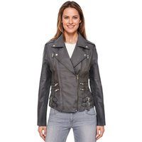 Klassische graue Leder Bikerjacke