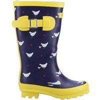 Cotswold - Damen Gummistiefel "Farmyard", Huhn (Marineblau/Gelb)
