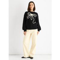 Übergroßer schwarzer Pullover mit Schleifendetail