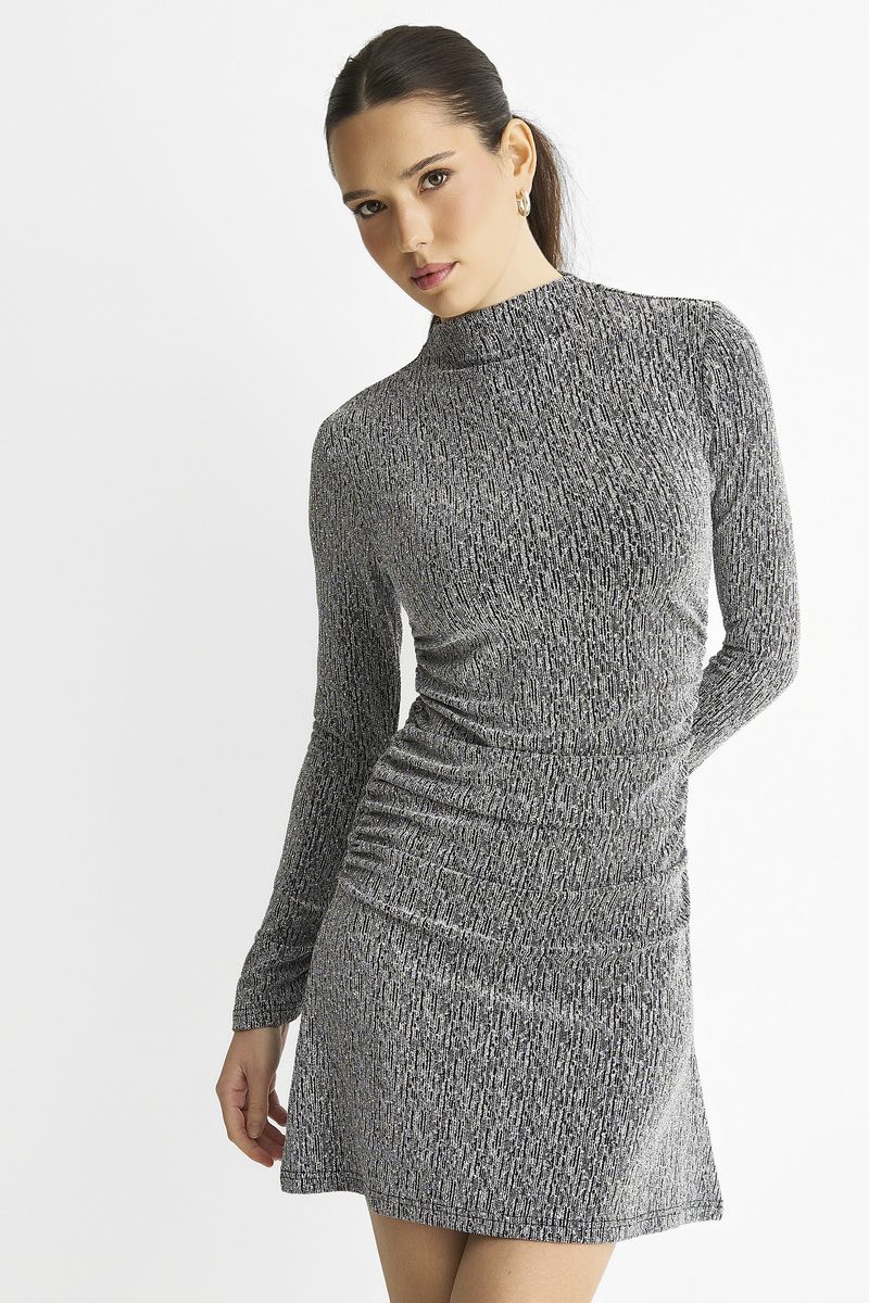 Hochgeschlossenes Nieten-Minikleid
