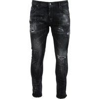 Schwarze Destroyed Slim-Fit Biker Jeans