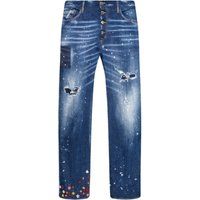 Blaue Distressed Jeans mit Blumendetail