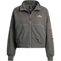 Olivefarbene Cropped Bomberjacke mit Reißverschluss