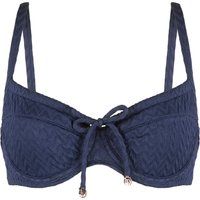 Blau-weiß gemustertes Bikinioberteil