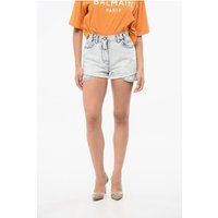 Hoch taillierte Jeansshorts in heller Waschung