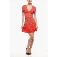 Plissee-Strick Minikleid mit V-Ausschnitt